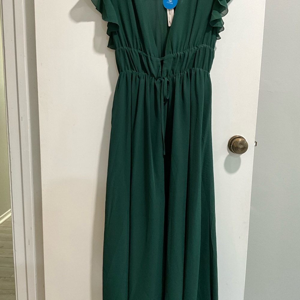 Cupshe Deep Green V-Neck Dress